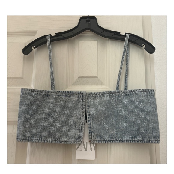 Zara rhinestone denim crop top - Picture 9 of 11